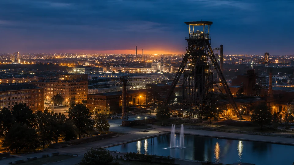 Ostrava city lights and industrial heritage at night